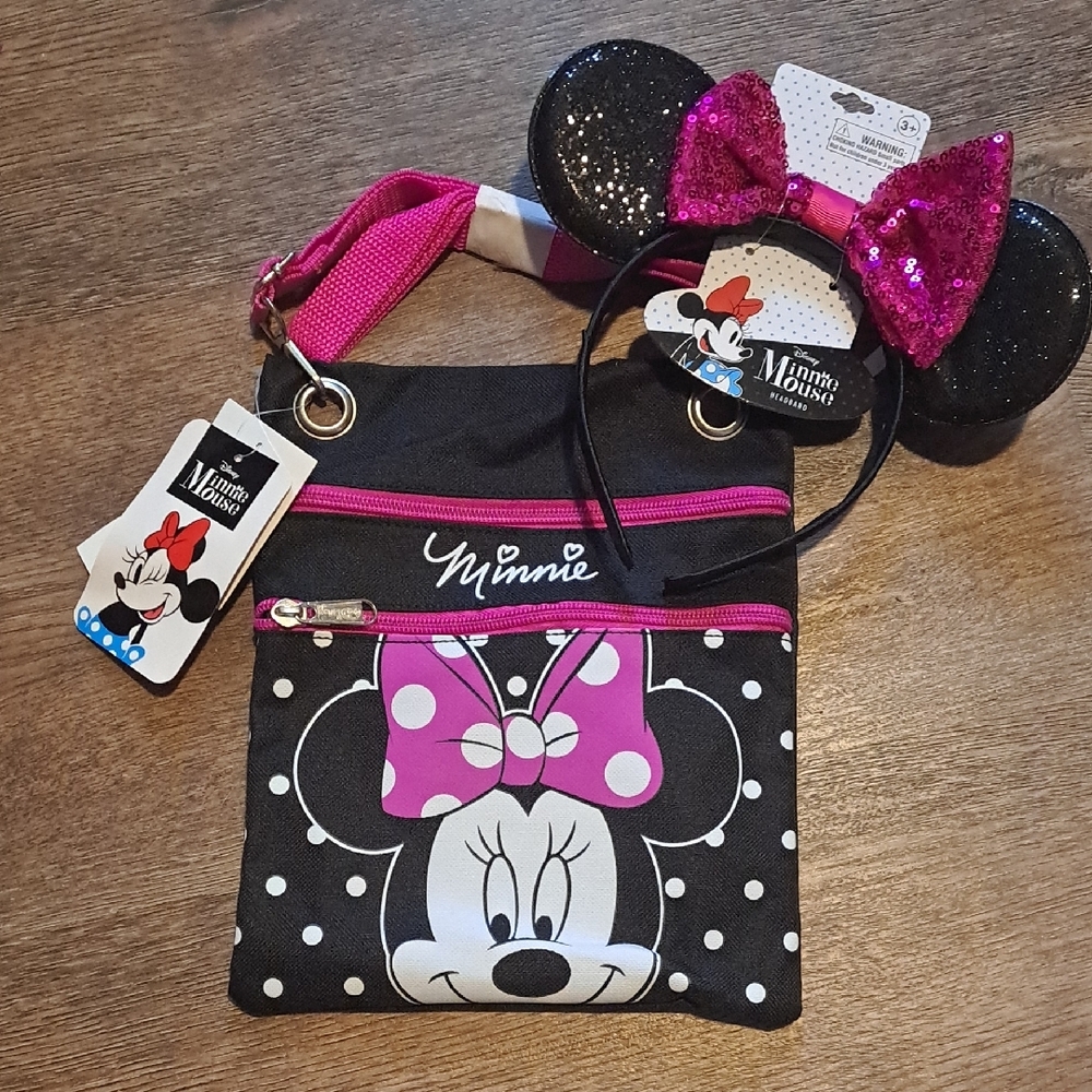 Disney Minnie Mouse Crossbody & Sequin Ears NWT